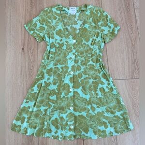 RVCA Button-Front Floral Dress in Green